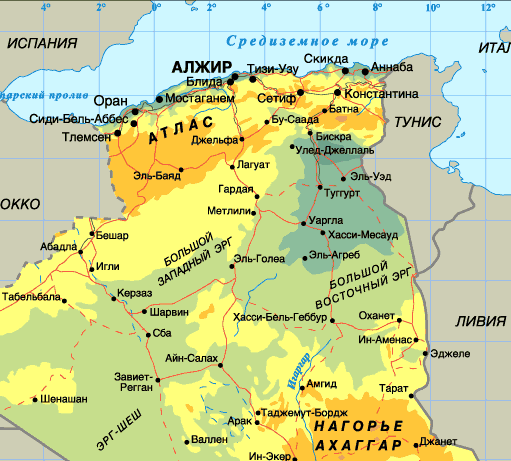 Карта алжира с городами